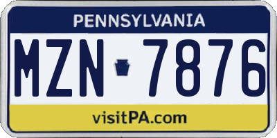 PA license plate MZN7876