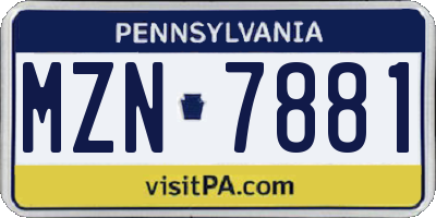 PA license plate MZN7881