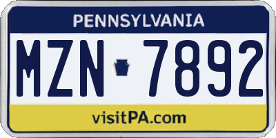 PA license plate MZN7892