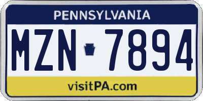 PA license plate MZN7894