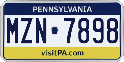PA license plate MZN7898