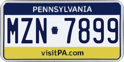 PA license plate MZN7899