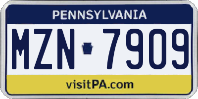 PA license plate MZN7909
