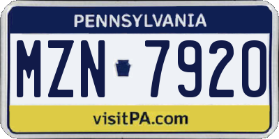 PA license plate MZN7920