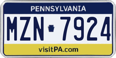 PA license plate MZN7924