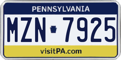 PA license plate MZN7925