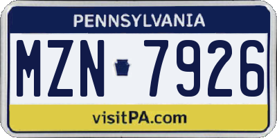 PA license plate MZN7926