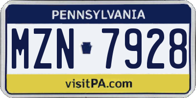 PA license plate MZN7928