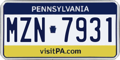 PA license plate MZN7931