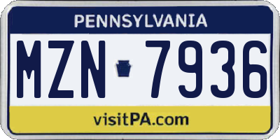 PA license plate MZN7936
