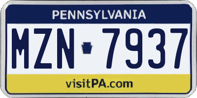 PA license plate MZN7937