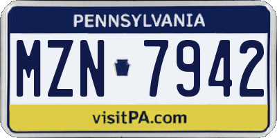 PA license plate MZN7942