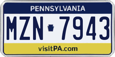 PA license plate MZN7943