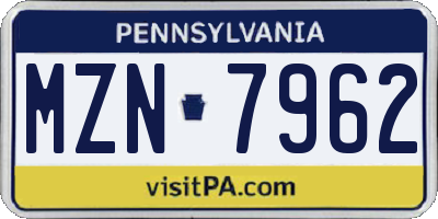 PA license plate MZN7962