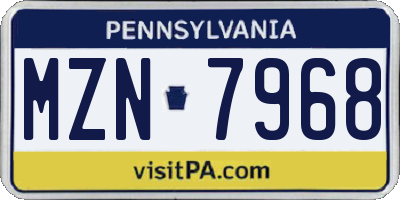 PA license plate MZN7968