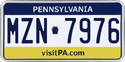 PA license plate MZN7976