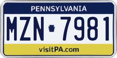 PA license plate MZN7981