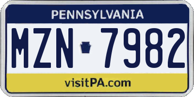 PA license plate MZN7982