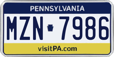 PA license plate MZN7986