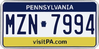 PA license plate MZN7994