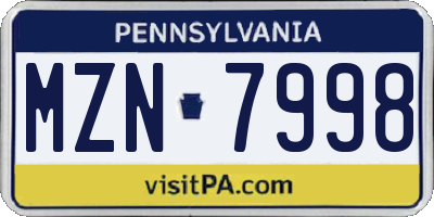 PA license plate MZN7998