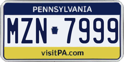 PA license plate MZN7999