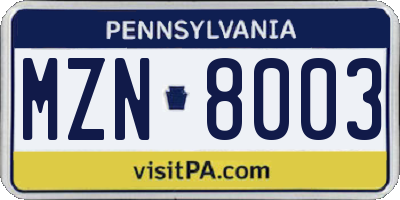 PA license plate MZN8003