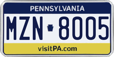 PA license plate MZN8005