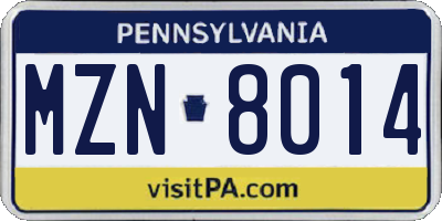 PA license plate MZN8014