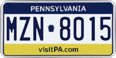 PA license plate MZN8015