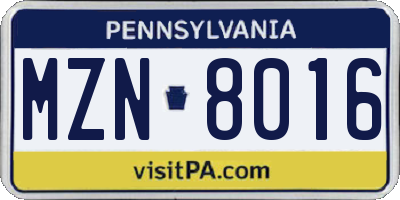 PA license plate MZN8016
