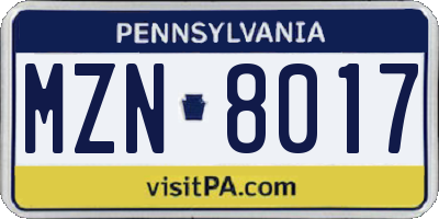 PA license plate MZN8017