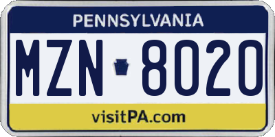 PA license plate MZN8020