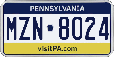 PA license plate MZN8024