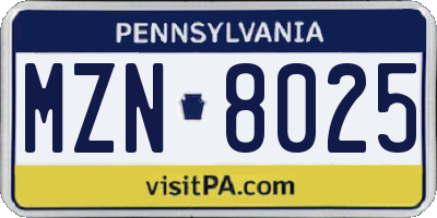 PA license plate MZN8025