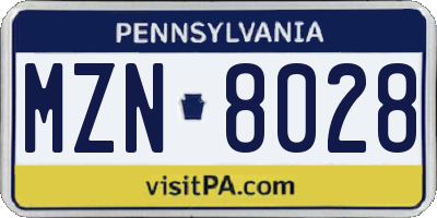 PA license plate MZN8028