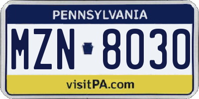 PA license plate MZN8030