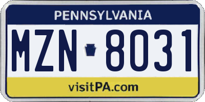 PA license plate MZN8031