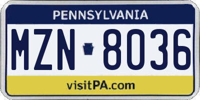 PA license plate MZN8036