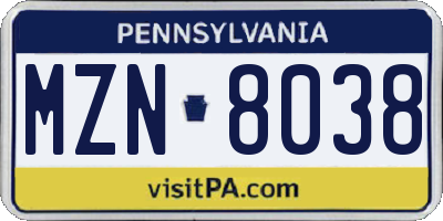 PA license plate MZN8038