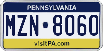 PA license plate MZN8060