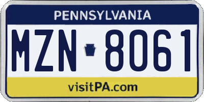 PA license plate MZN8061