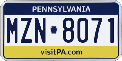 PA license plate MZN8071