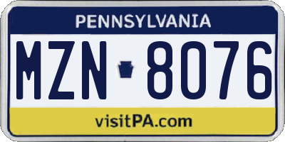 PA license plate MZN8076