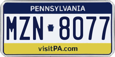 PA license plate MZN8077