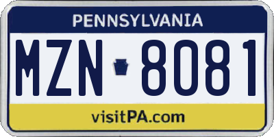 PA license plate MZN8081