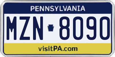 PA license plate MZN8090
