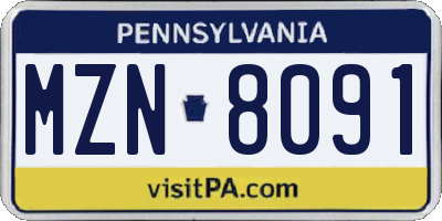 PA license plate MZN8091