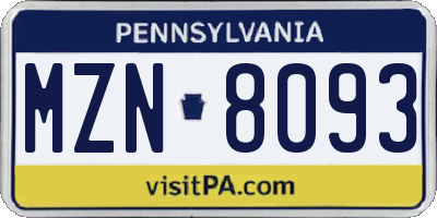 PA license plate MZN8093