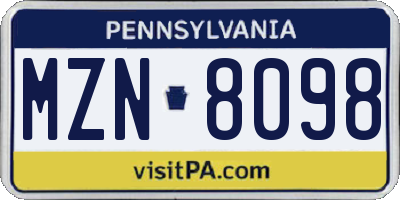 PA license plate MZN8098